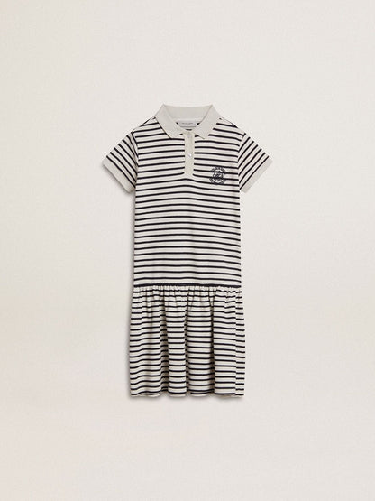 Girls' midi dress in striped cotton blend with embroidery - Golden Goose Kids