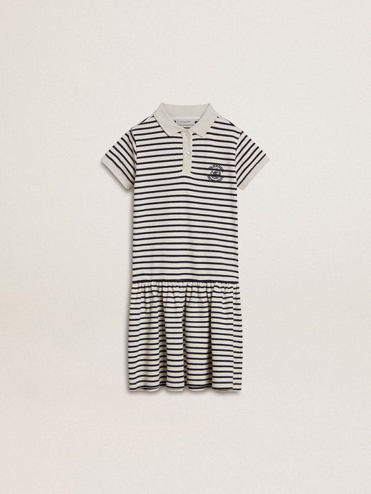 Girls' midi dress in striped cotton blend with embroidery - Golden Goose Kids