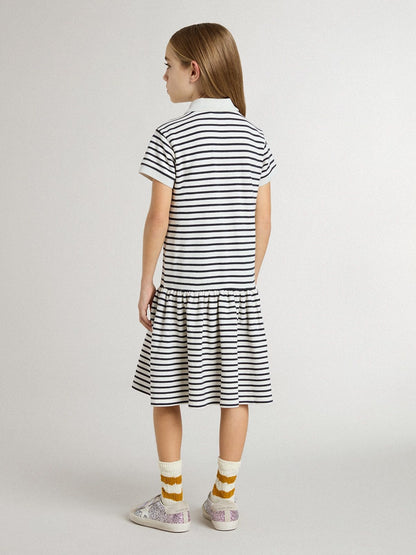 Girls' midi dress in striped cotton blend with embroidery - Golden Goose Kids