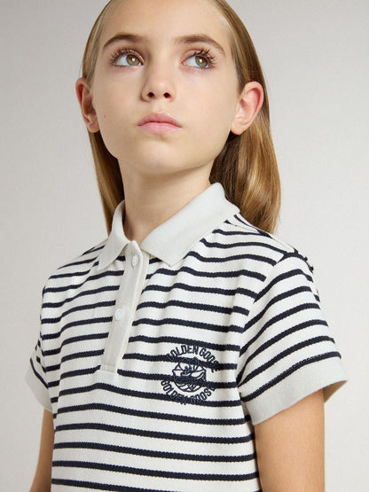 Girls' midi dress in striped cotton blend with embroidery - Golden Goose Kids
