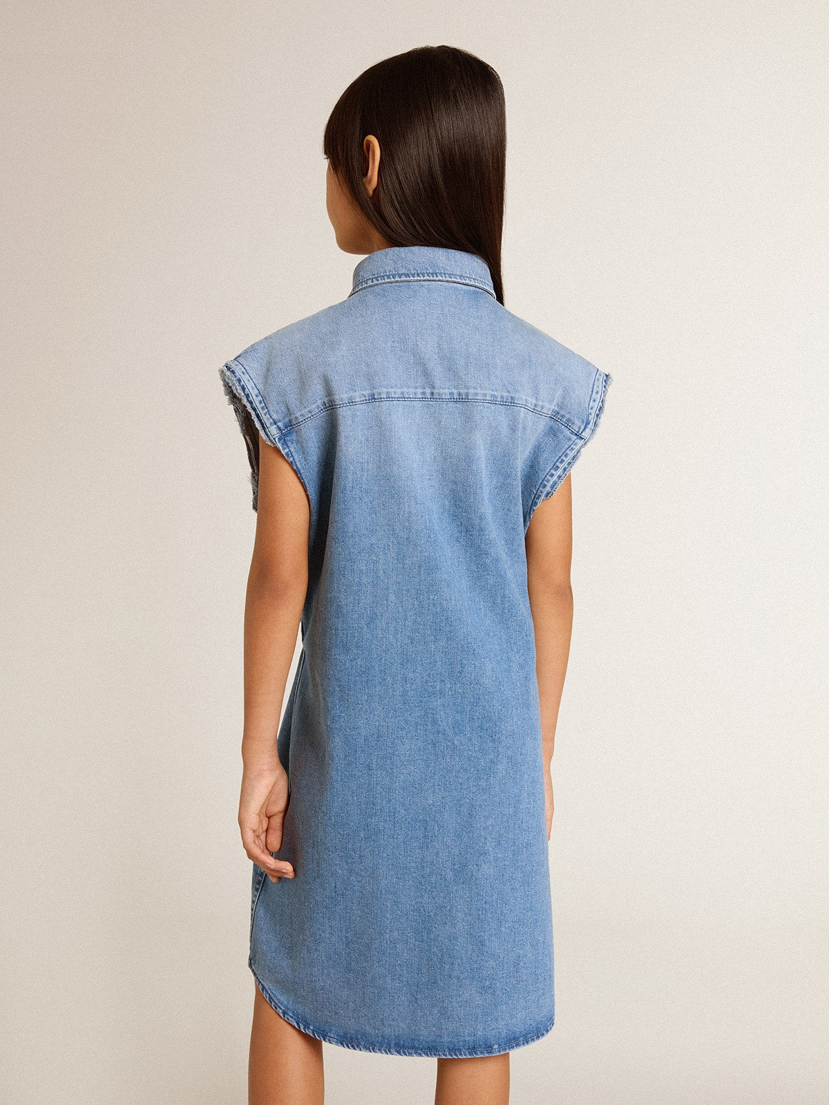 Girls' denim dress with front knot and embroidery - Golden Goose Kids