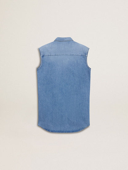 Girls' denim dress with front knot and embroidery - Golden Goose Kids