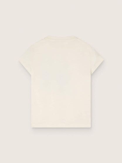 Journey T-shirt for girls in white cotton jersey with digital mascot print and crystal appliqués - Golden Goose Kids