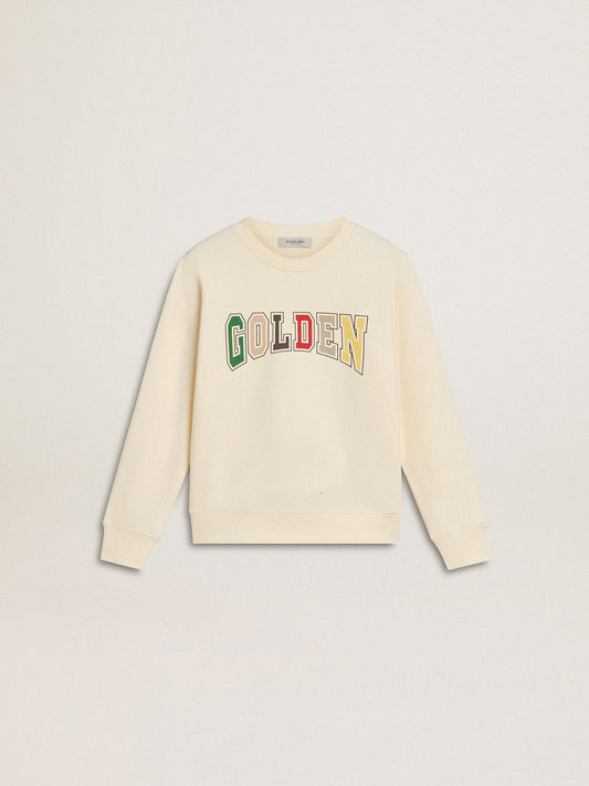 Sweatshirt in aged white with multicolor Golden lettering on the front - Golden Goose Kids