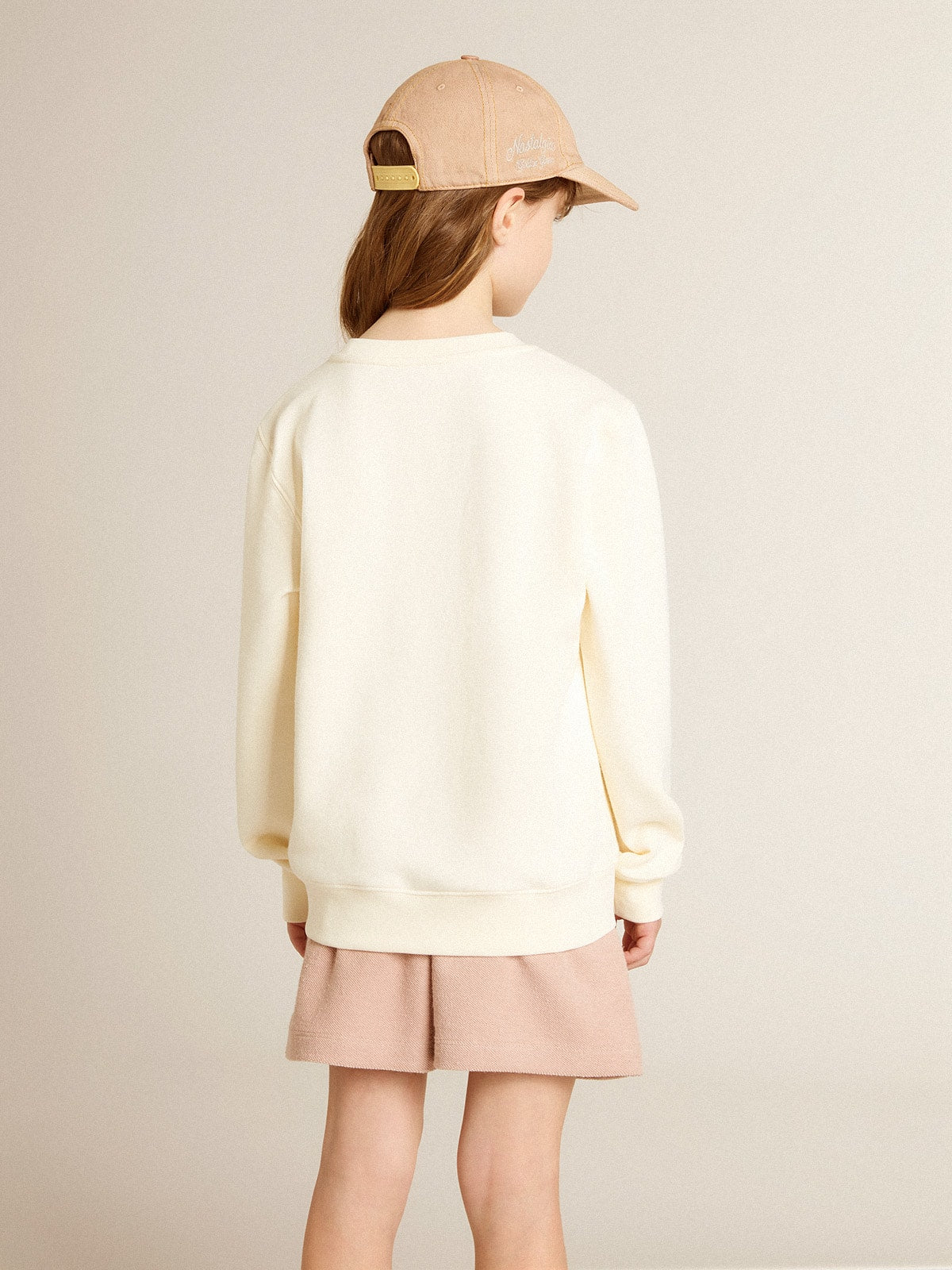Sweatshirt in aged white with multicolor Golden lettering on the front - Golden Goose Kids