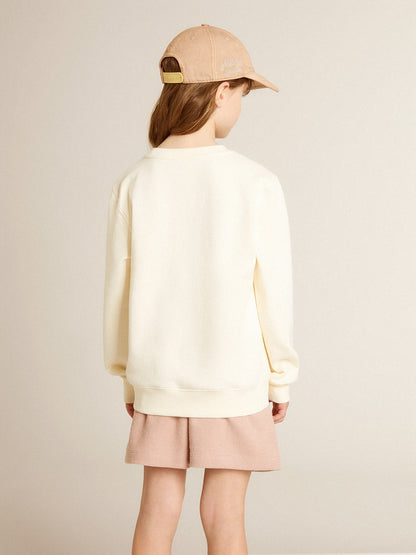 Sweatshirt in aged white with multicolor Golden lettering on the front - Golden Goose Kids