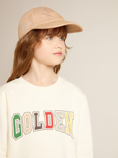 Sweatshirt in aged white with multicolor Golden lettering on the front - Golden Goose Kids