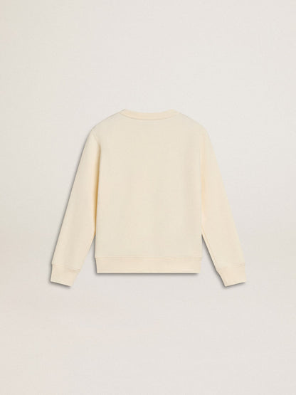 Sweatshirt in aged white with multicolor Golden lettering on the front - Golden Goose Kids