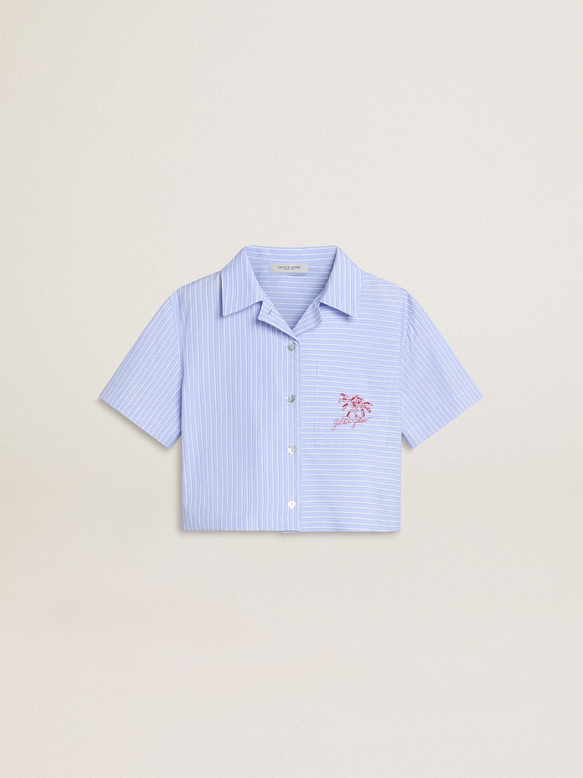 Girls' cropped shirt in striped light blue cotton - Golden Goose Kids