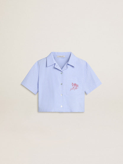 Girls' cropped shirt in striped light blue cotton - Golden Goose Kids