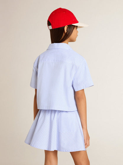 Girls' cropped shirt in striped light blue cotton - Golden Goose Kids
