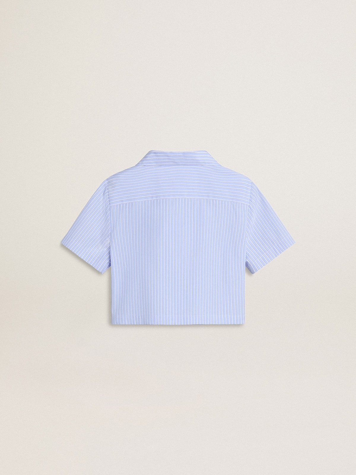 Girls' cropped shirt in striped light blue cotton - Golden Goose Kids