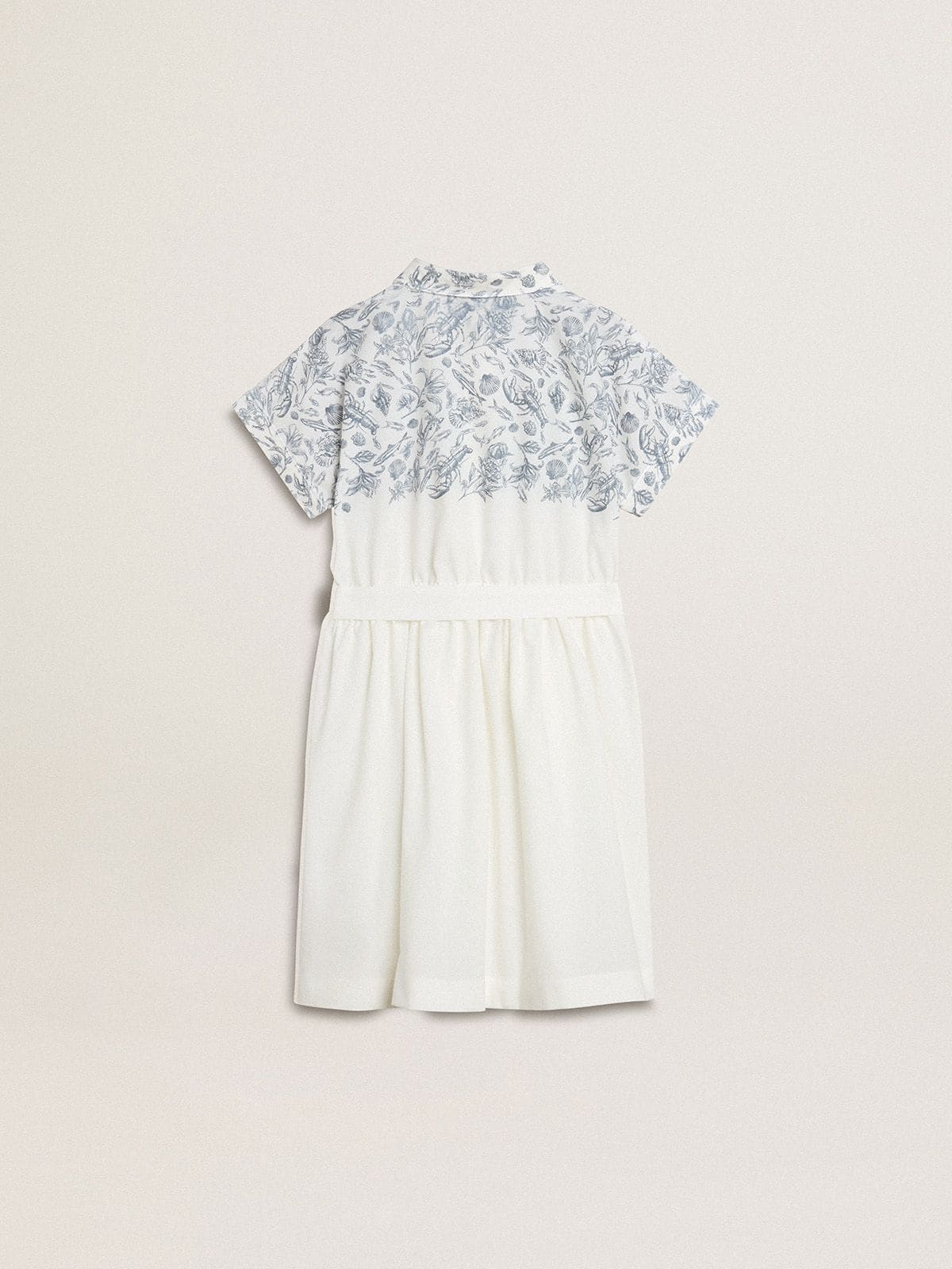 Girls’ shirt dress in white cotton canvas with a blue nautical print and white piping - Golden Goose Kids