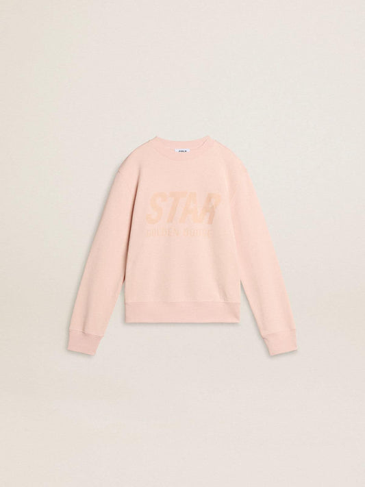 Girls' pink-colored sweatshirt with pink front lettering - Golden Goose Kids