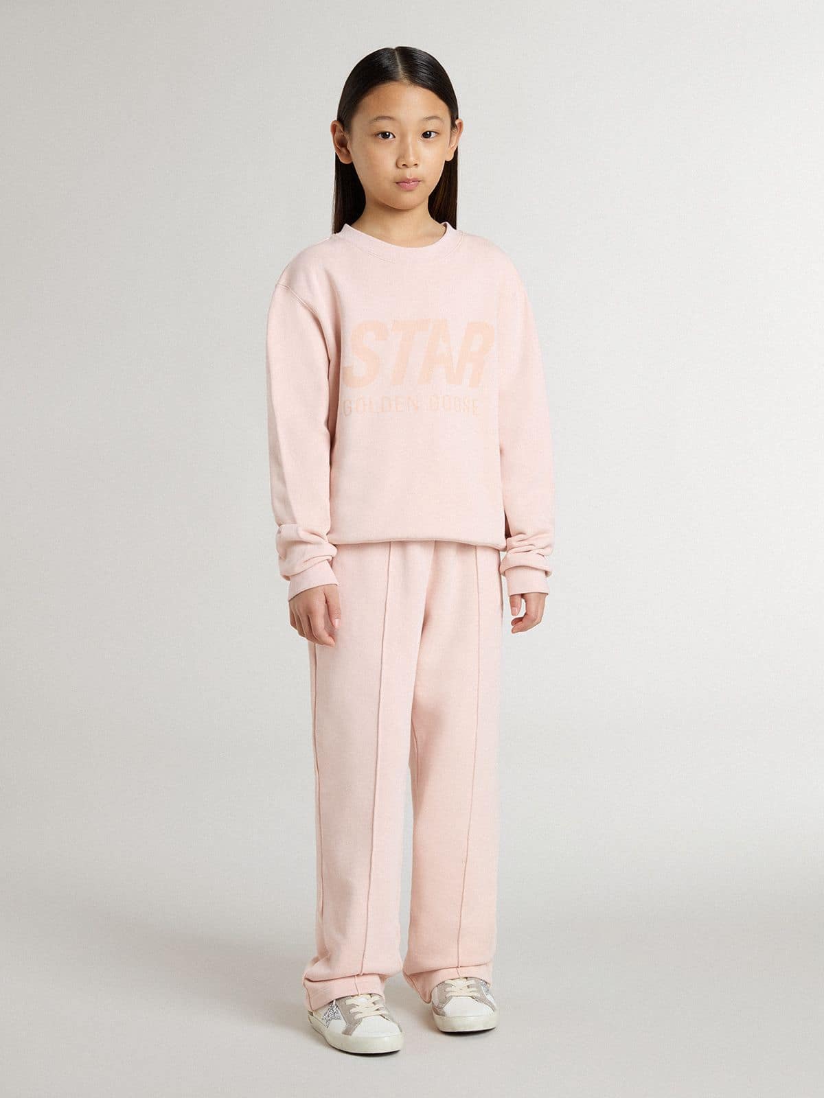 Girls' pink-colored sweatshirt with pink front lettering - Golden Goose Kids