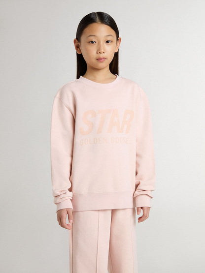 Girls' pink-colored sweatshirt with pink front lettering - Golden Goose Kids