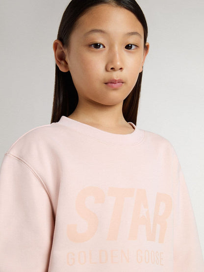 Girls' pink-colored sweatshirt with pink front lettering - Golden Goose Kids