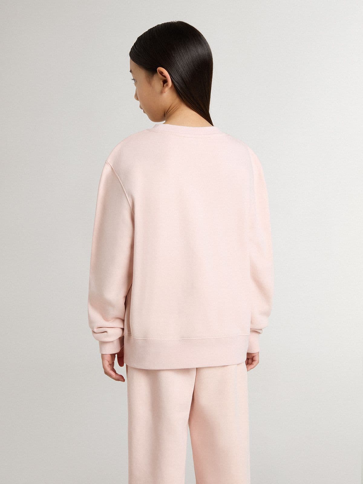 Girls' pink-colored sweatshirt with pink front lettering - Golden Goose Kids