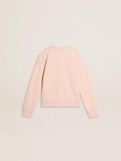 Girls' pink-colored sweatshirt with pink front lettering - Golden Goose Kids
