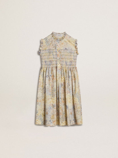 Girls' cotton midi dress with multicolor floral print - Golden Goose Kids