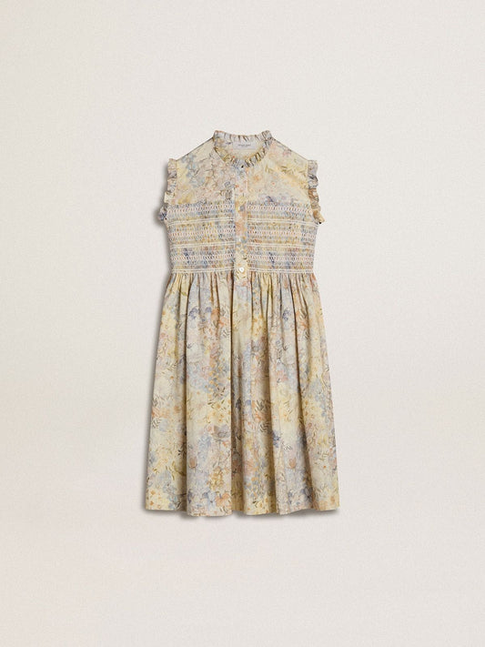 Girls' cotton midi dress with multicolor floral print - Golden Goose Kids