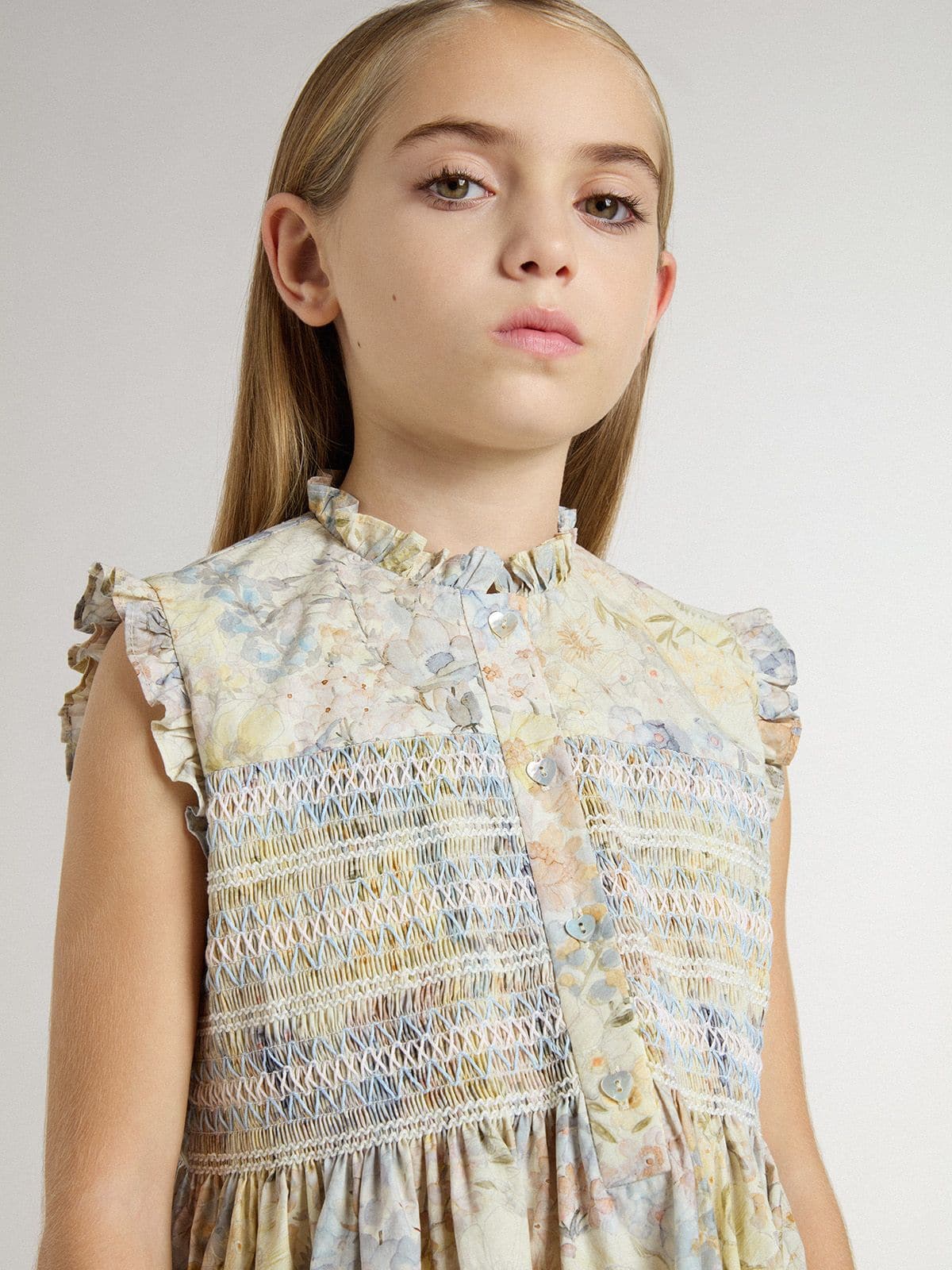 Girls' cotton midi dress with multicolor floral print - Golden Goose Kids