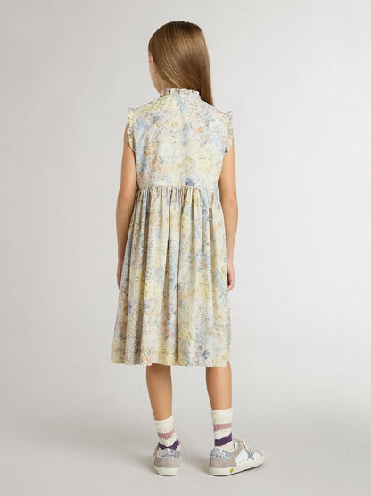 Girls' cotton midi dress with multicolor floral print - Golden Goose Kids
