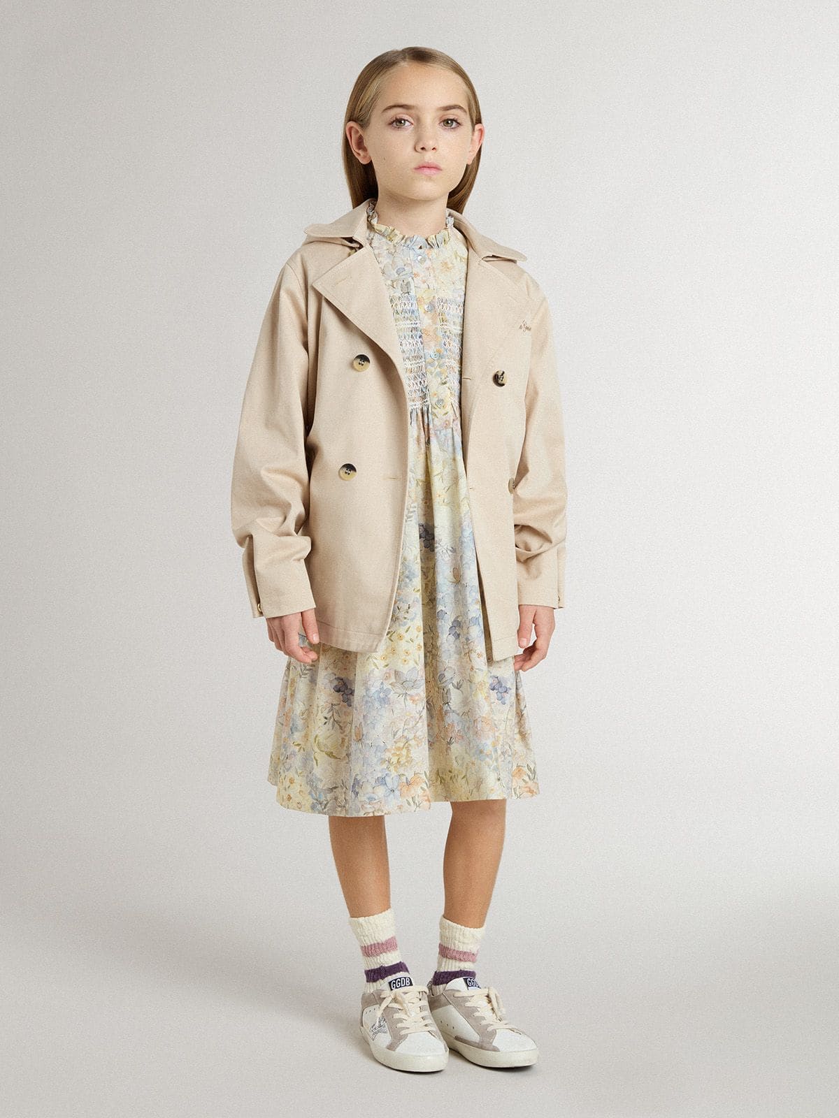 Girls' cotton midi dress with multicolor floral print - Golden Goose Kids