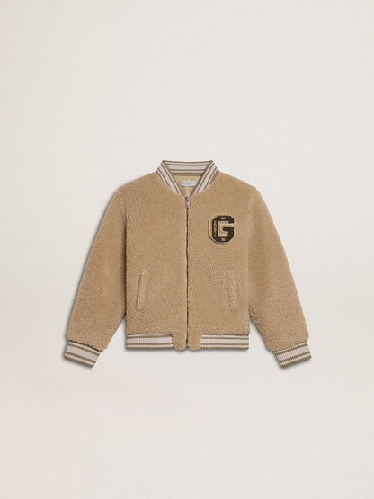 Kids beige fleece bomber jacket - Golden Goose Kids