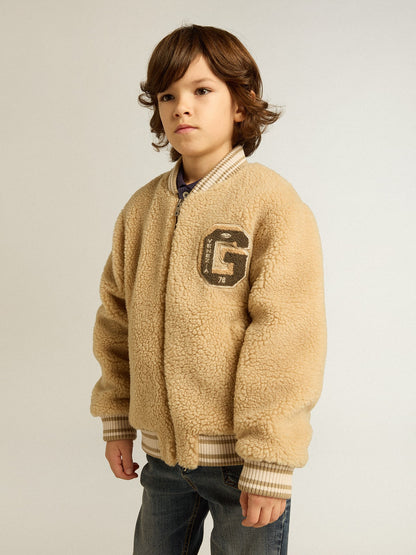 Kids beige fleece bomber jacket - Golden Goose Kids