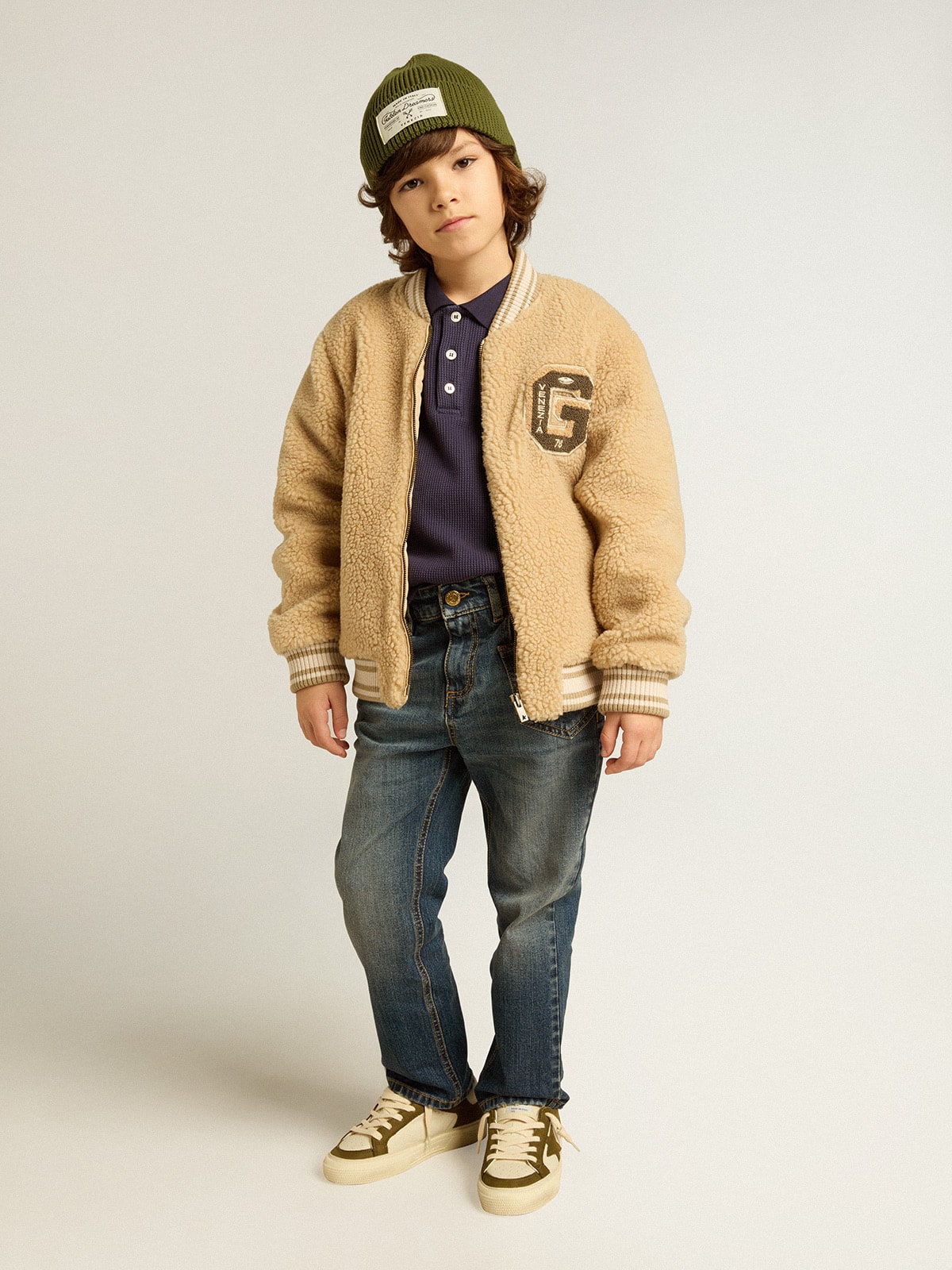 Kids beige fleece bomber jacket - Golden Goose Kids