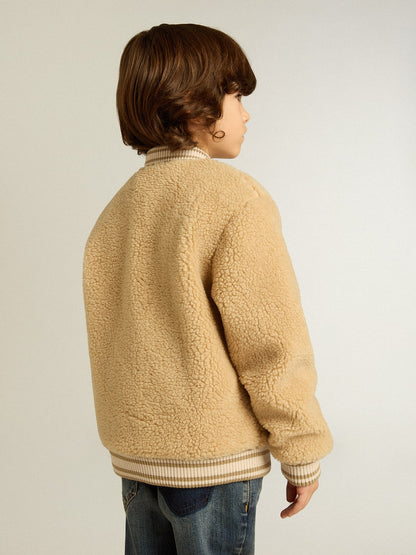 Kids beige fleece bomber jacket - Golden Goose Kids