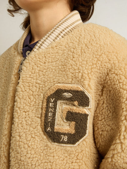 Kids beige fleece bomber jacket - Golden Goose Kids