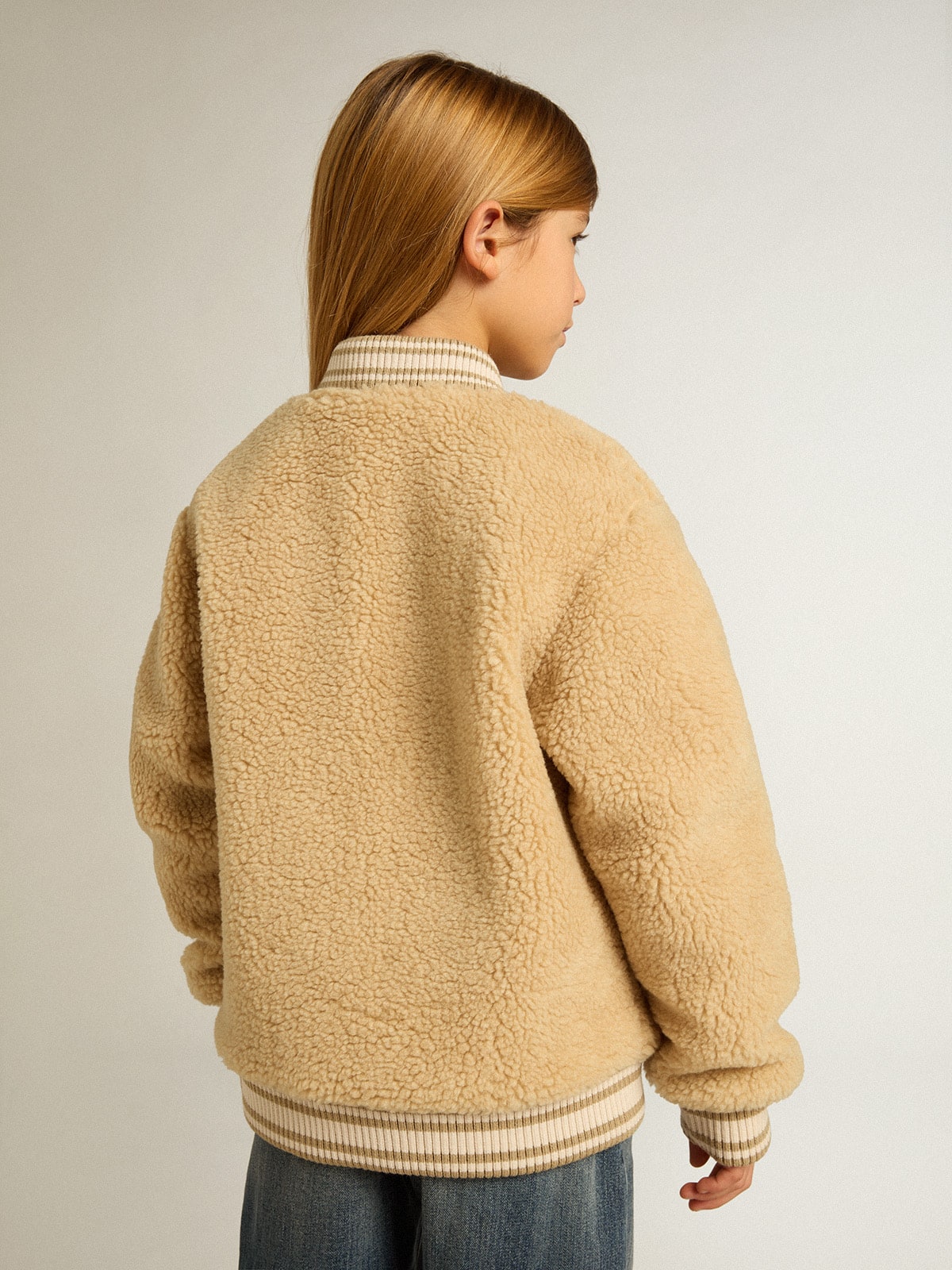 Kids beige fleece bomber jacket - Golden Goose Kids