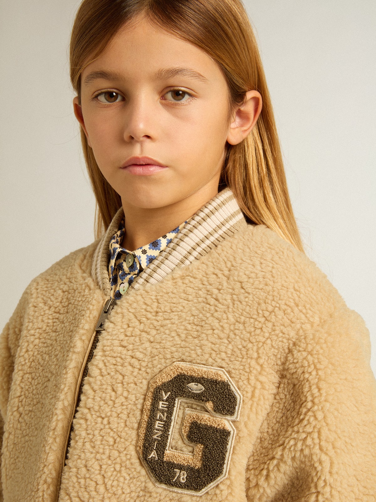 Kids beige fleece bomber jacket - Golden Goose Kids