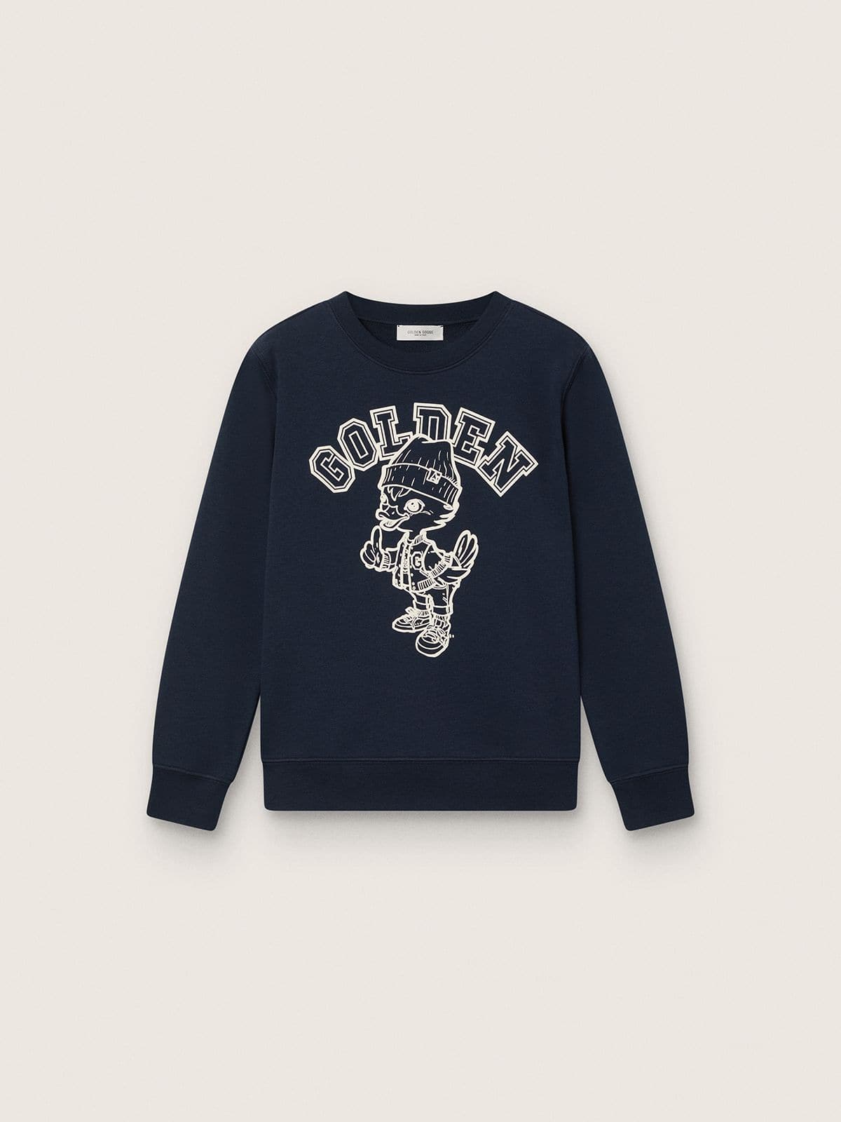 Journey crew neck sweatshirt for boys in navy blue cotton with mascot print - Golden Goose Kids