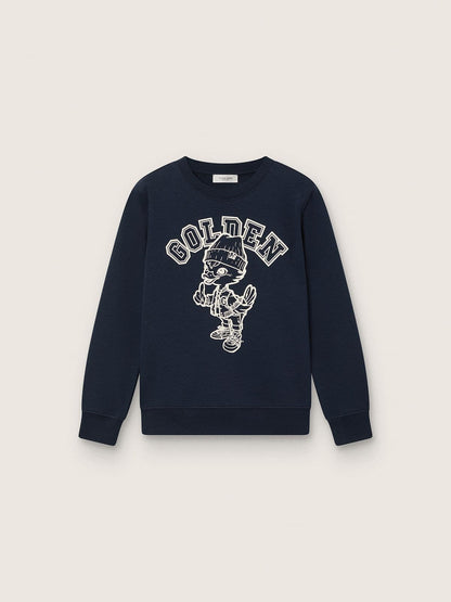 Journey crew neck sweatshirt for boys in navy blue cotton with mascot print - Golden Goose Kids