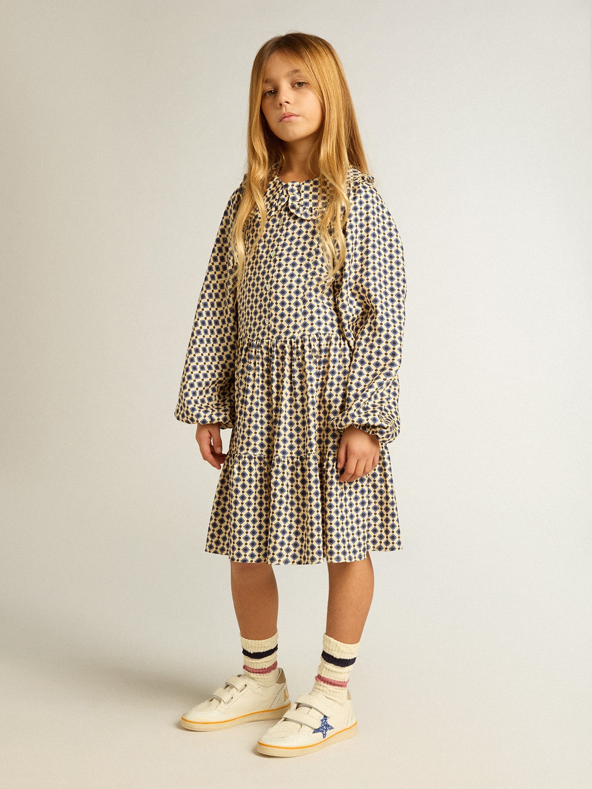 Girls' dress with geometric print and removable collar - Golden Goose Kids