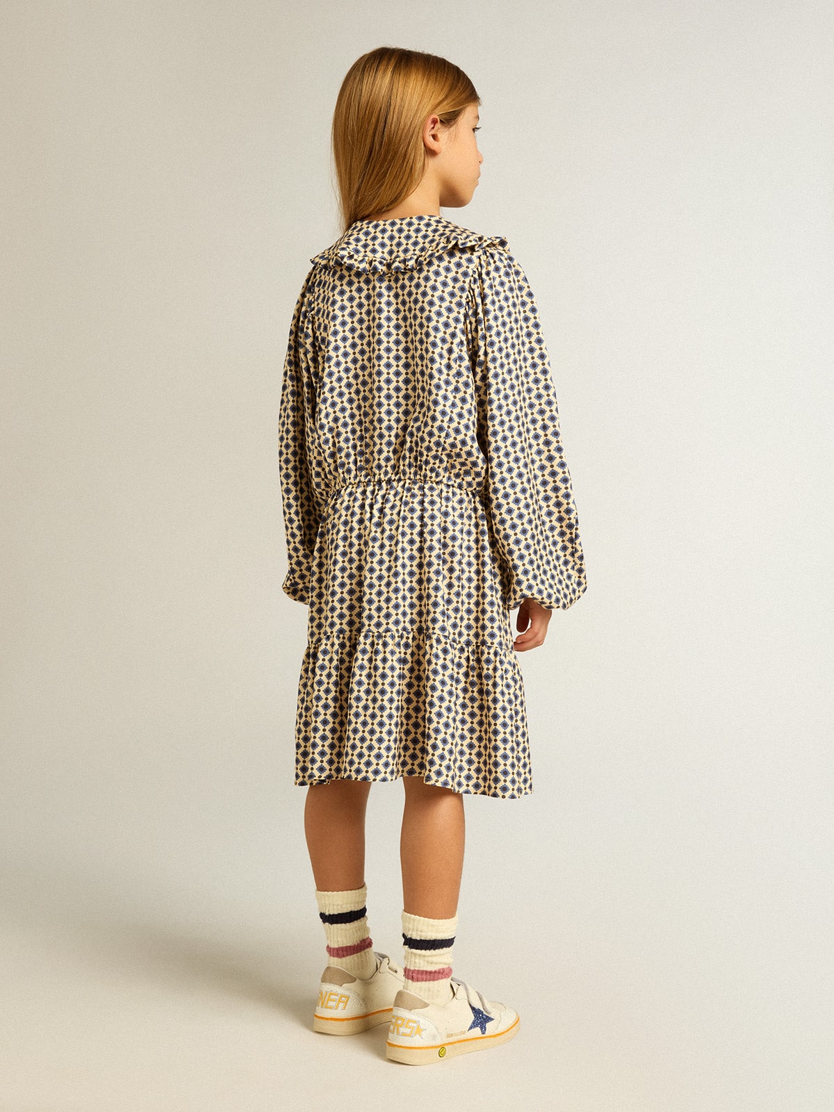 Girls' dress with geometric print and removable collar - Golden Goose Kids