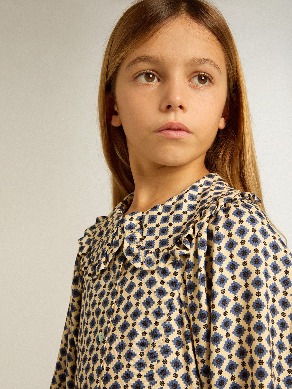 Girls' dress with geometric print and removable collar - Golden Goose Kids