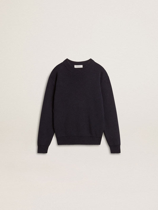 Boys’ blue crew-neck sweater with 'Golden' lettering on the back - Golden Goose Kids
