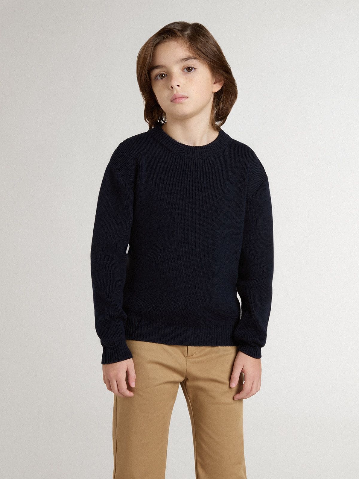 Boys’ blue crew-neck sweater with 'Golden' lettering on the back - Golden Goose Kids