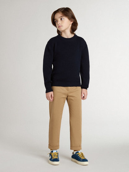 Boys’ blue crew-neck sweater with 'Golden' lettering on the back - Golden Goose Kids
