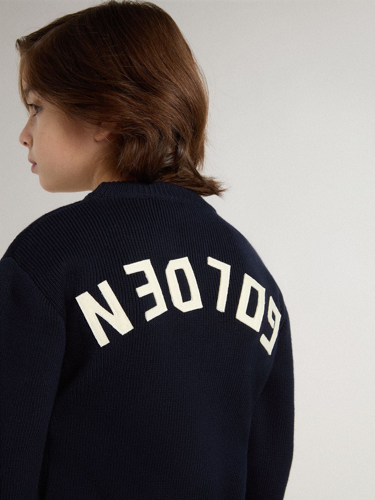 Boys’ blue crew-neck sweater with 'Golden' lettering on the back - Golden Goose Kids