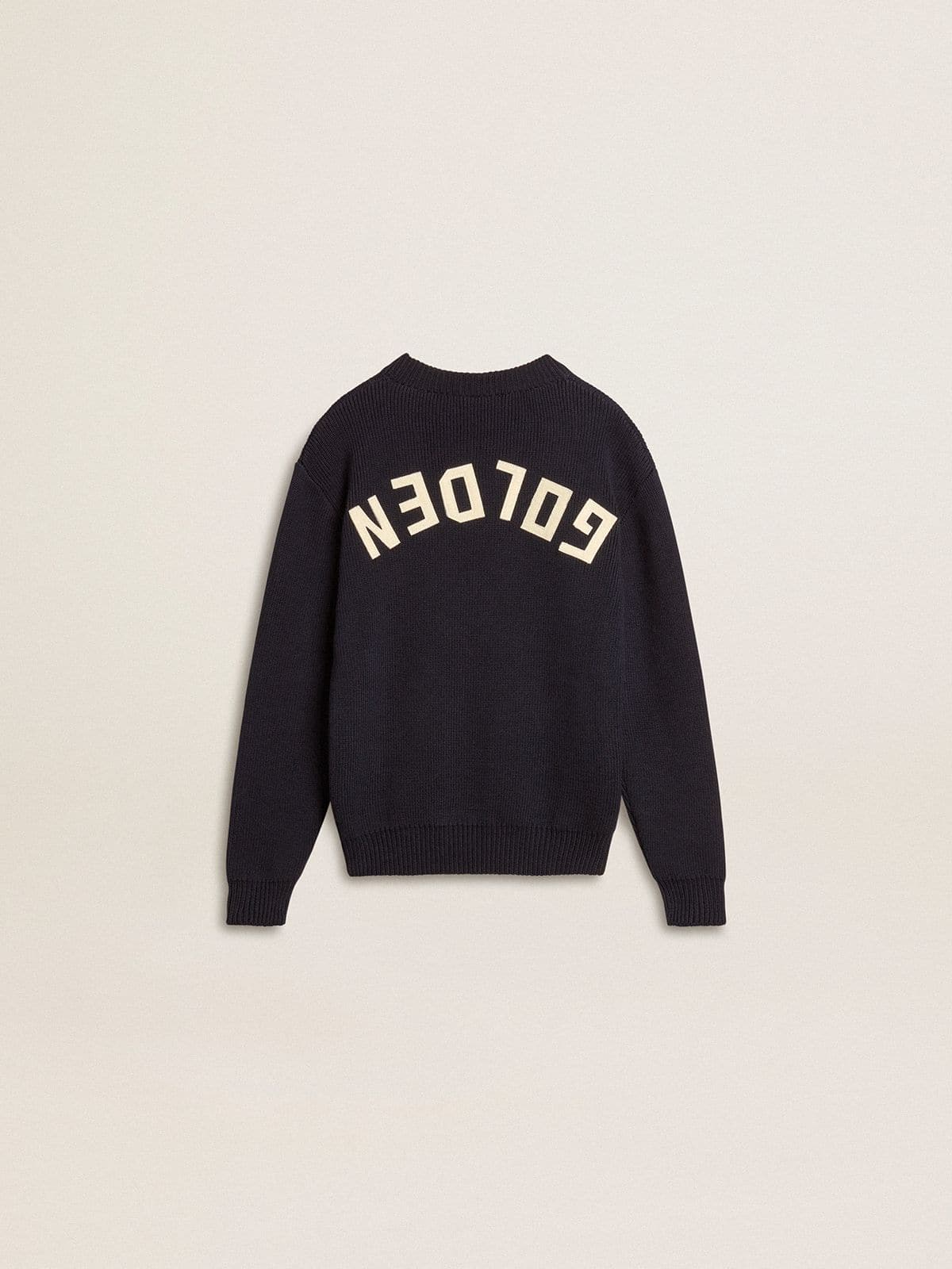 Boys’ blue crew-neck sweater with 'Golden' lettering on the back - Golden Goose Kids
