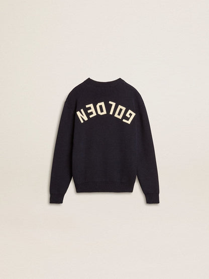 Boys’ blue crew-neck sweater with 'Golden' lettering on the back - Golden Goose Kids