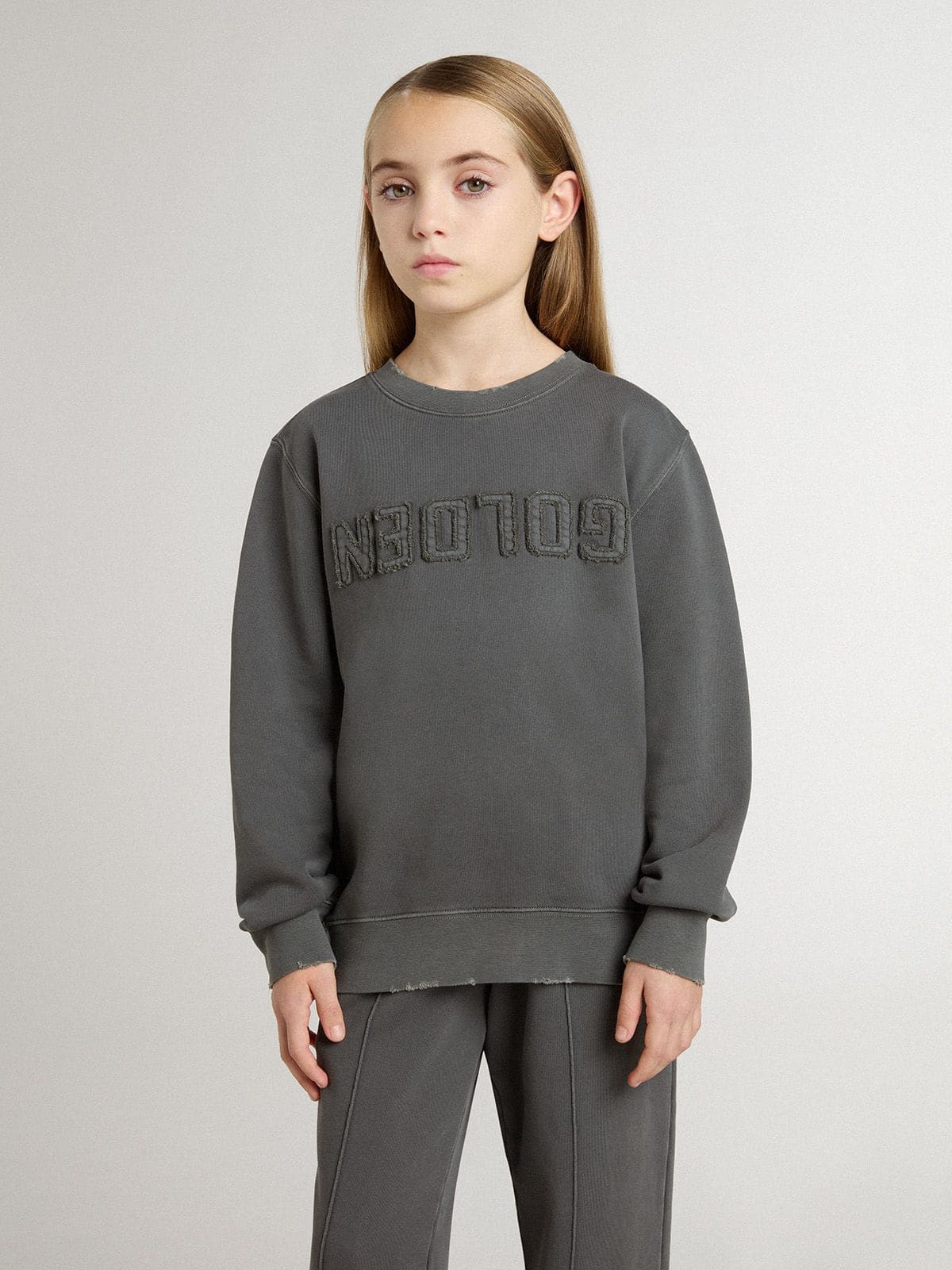 Kids’ gray sweatshirt with raised logo - Golden Goose Kids