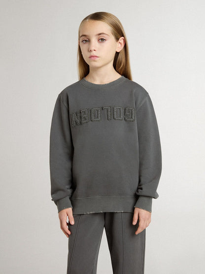 Kids’ gray sweatshirt with raised logo - Golden Goose Kids