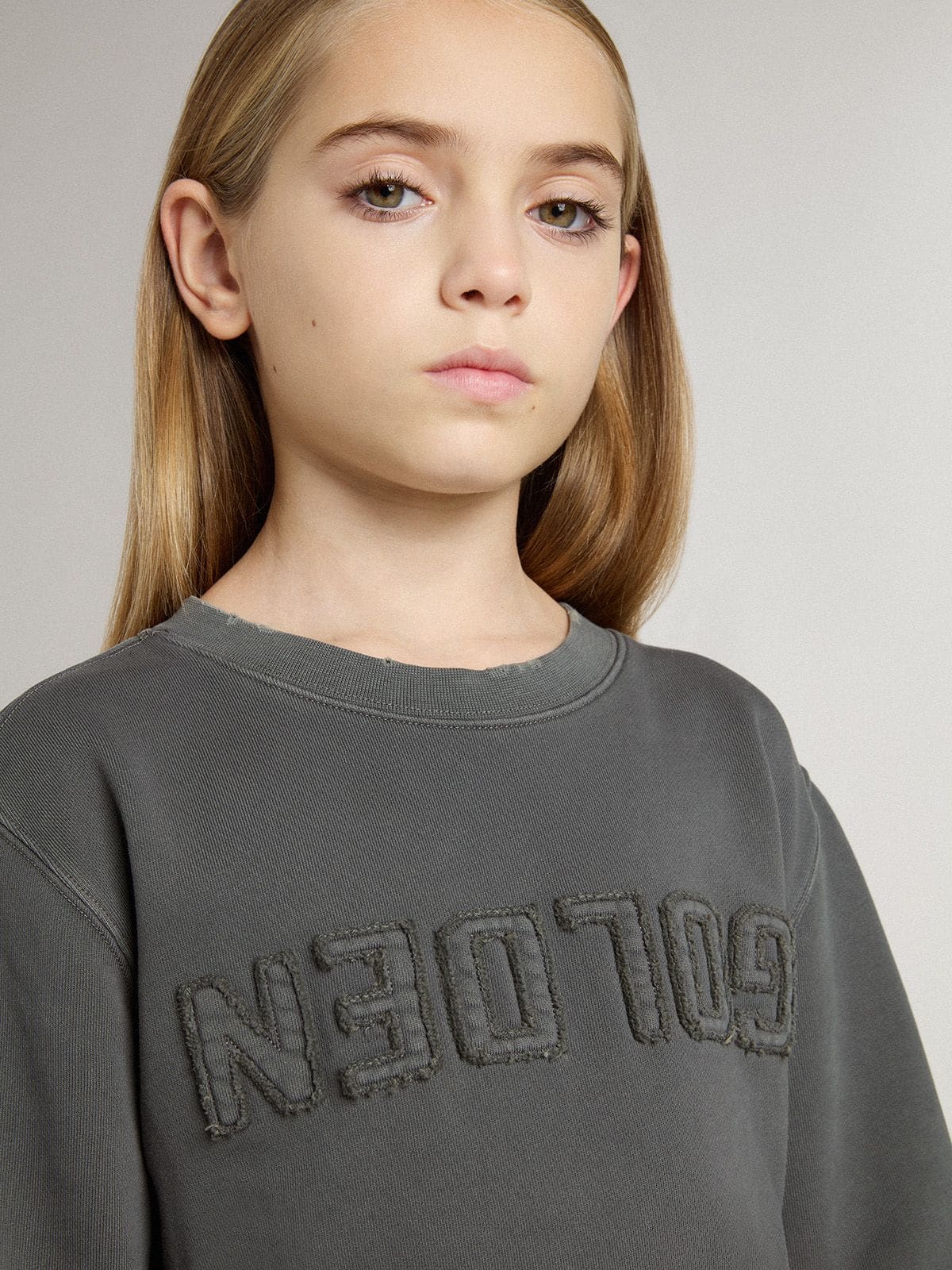 Kids’ gray sweatshirt with raised logo - Golden Goose Kids