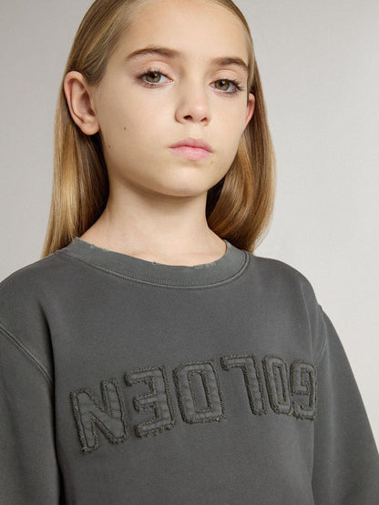 Kids’ gray sweatshirt with raised logo - Golden Goose Kids